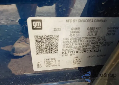 2024 Chevrolet Trax Fwd Lt from USA, damaged, VIN KL77LHE22RC181934